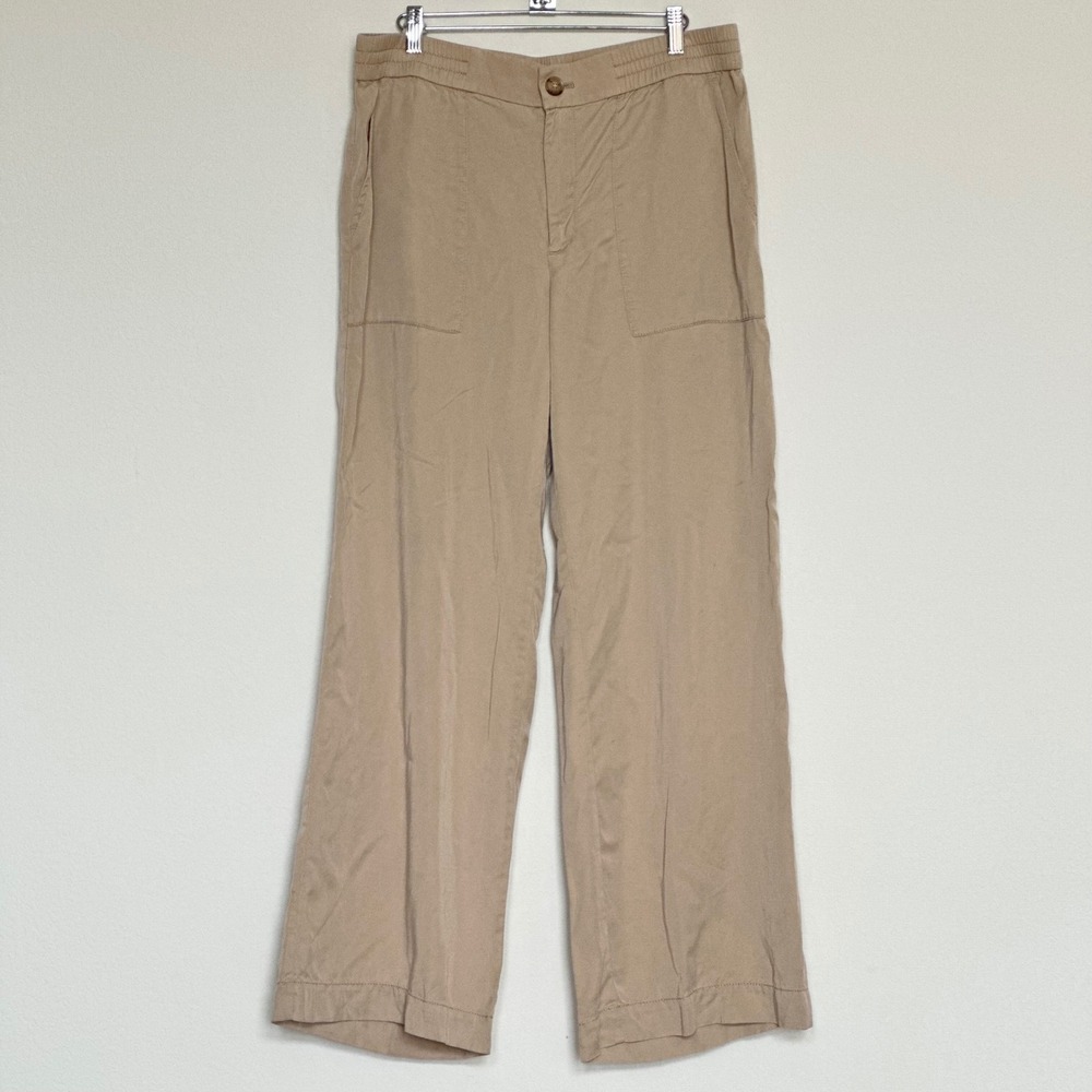 LOFT Tan Wide Leg High Rise Elastic Waist Pants Women's 12‎ Lyocell Boho Casual